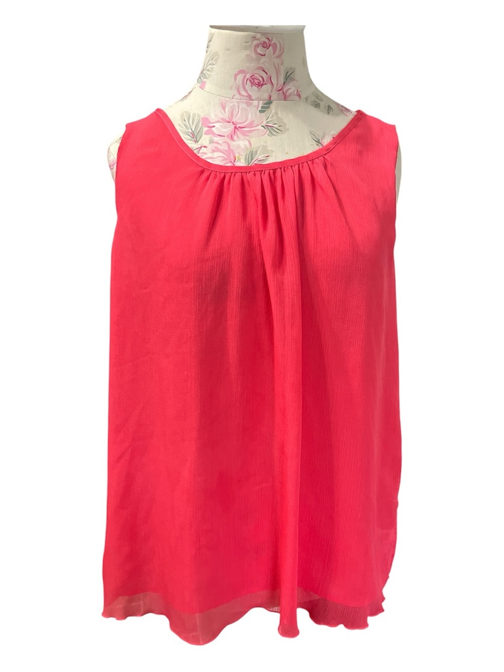Covington Sleeveless Gathered Neck Blouse in Beautiful Coral Sheer Overlay